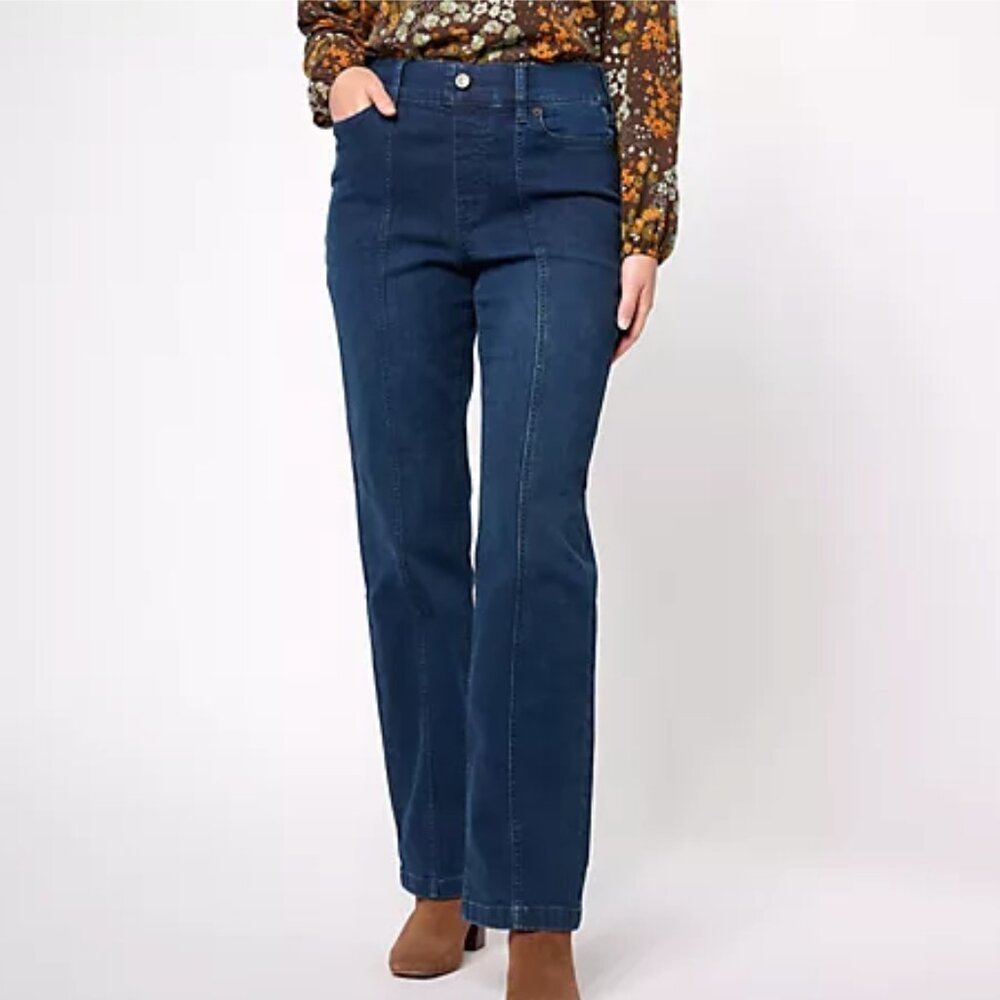 NEW Denim & Co. Cozy Touch Denim Regular Relaxed Straight Jeans 10 Dark Wash - Picture 3 of 8